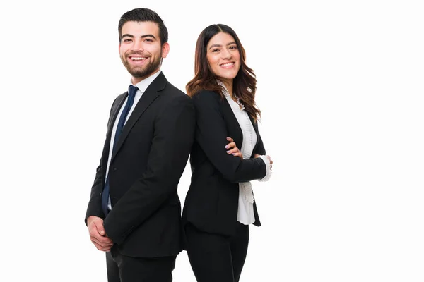 Excited Latin Attorneys Working Together Team Law Firm Happy Business — Stock Photo, Image