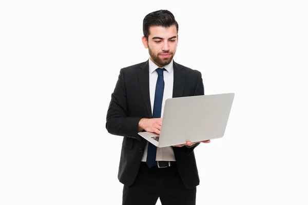 Busy Accountant Working Client Finances Laptop Professional Business Man Sending — Stock Photo, Image