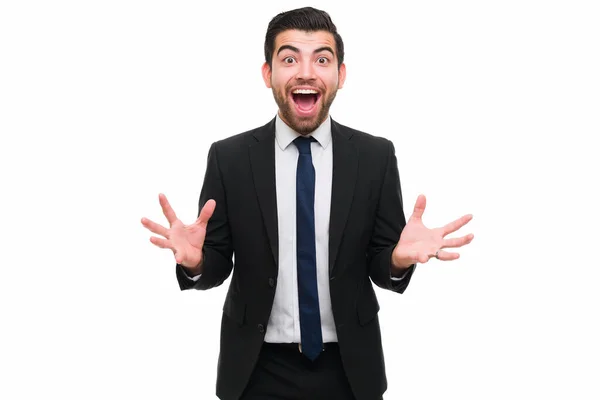 Can Believe Surprised Shocked Professional Man Feeling Excited Screaming Making — Stock Photo, Image