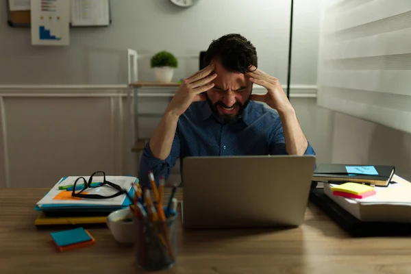 Attractive Man Suffering Strong Headache Because His Job Feeling Exhausted — Photo
