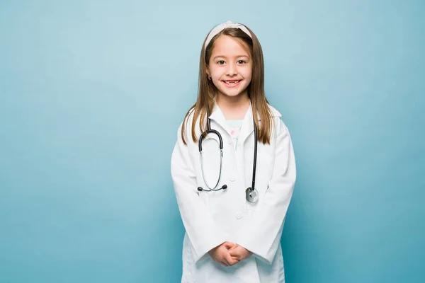 Caucasian Girl Medical Aspiring Career Wearing Lab Coat Dressed Doctor — Zdjęcie stockowe