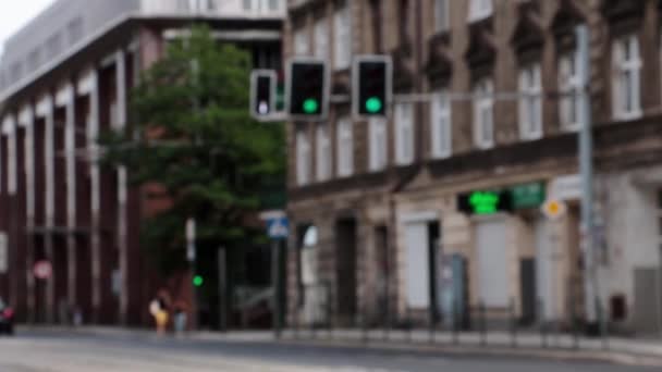 Poznan Polonia Giugno 2021 Sfondo Sfocato Fuori Fuoco Traffico Urbano — Video Stock
