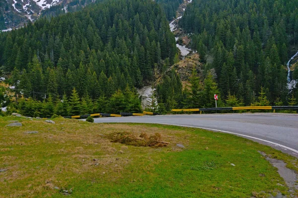 Schilderachtige Bergweg Tegen Achtergrond Van Een Groen Bos — Stockfoto