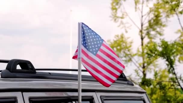 Flag Flies Wind Car — Stock Video
