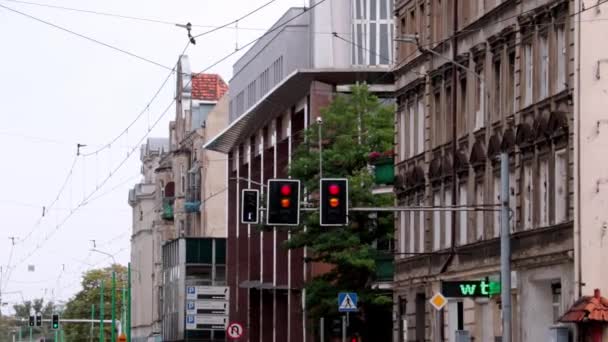 Poznan Polonia Luglio 2021 Lavoro Semaforico Regolazione Del Traffico Traffico — Video Stock