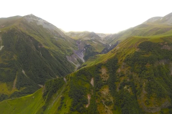 Vue Depuis Drone Vallée Montagne Par Matin Brumeux — Photo