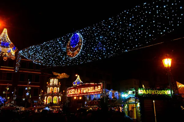 Wroclaw Polônia Novembro 2021 Iluminação Praça Cidade Mercado Natal — Fotografia de Stock