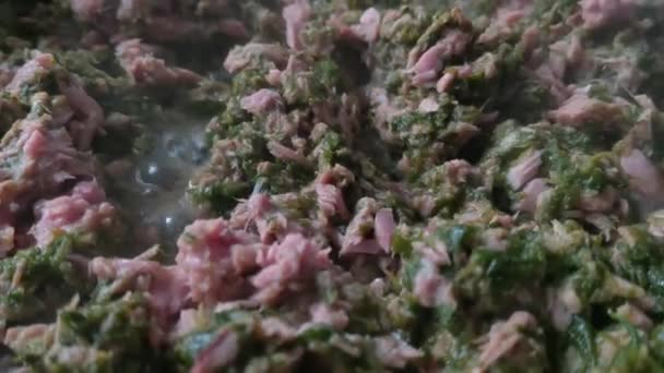 Приготування Риби Зеленого Шпинату Сковороді — стокове відео