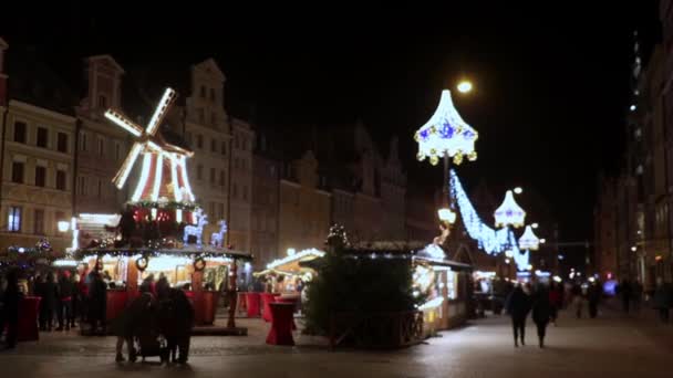 Wroclaw Polonya Aralık 2021 Meydandaki Güzel Noel Pazarı Yeni Yıl — Stok video