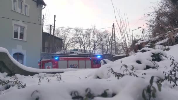 Klodzko Lengyelország 2021 Január Szirénázás Egy Tűzoltóautón Hívd Tűzoltókat Tűz — Stock videók