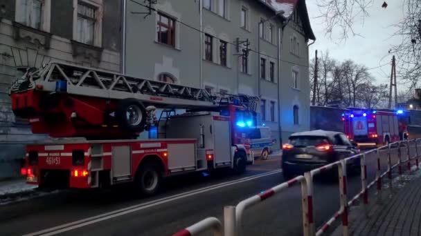 Odzko Poland December 2020 Fire Trucks Came Call Saving Human — Stock Video