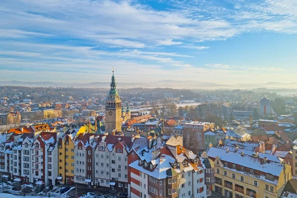 Klodzko Poland December 2020 View Height Winter City Foggy Morning — Stockfoto