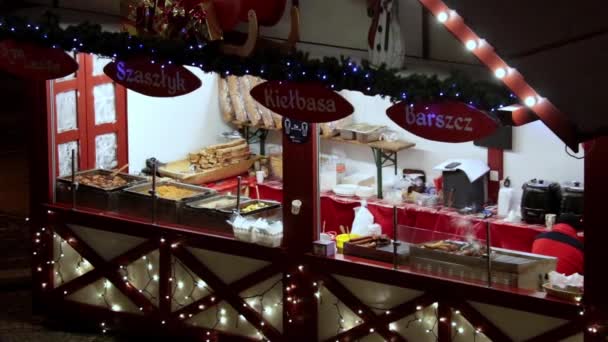 Wroclaw Poland 2021 Christmas Market Night Market Sale Delicious Hot — Wideo stockowe