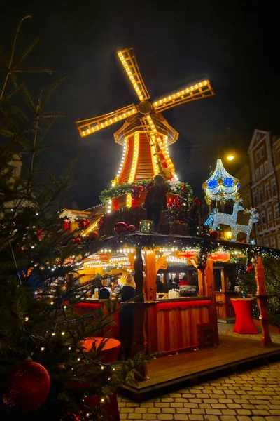 Wroclaw Polen December 2021 Prachtige Heldere Huizen Van Kerstmarkt Het — Stockfoto