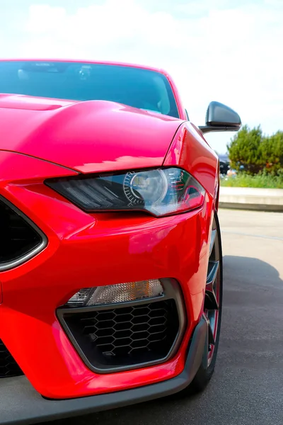 Wroclaw, Poland, August 22, 2022: front view of a powerful modern car Ford Mustang