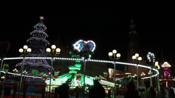 Wroclaw Poland December 2021 Carousel Market Square Eve Christmas New — стоковое видео