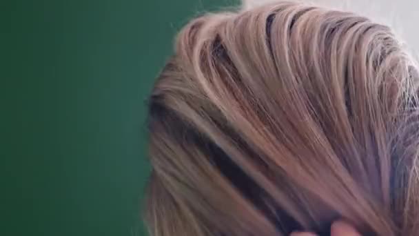 Girl Combs Her Hair Comb Sleeping Blow Drying — стоковое видео