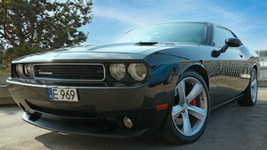 Wroclaw, Poland, August 22, 2022: Front view of the Dodge Challenger. Dodge Challenger is a muscle car manufactured by Dodge, owned by Chrysler Corporation