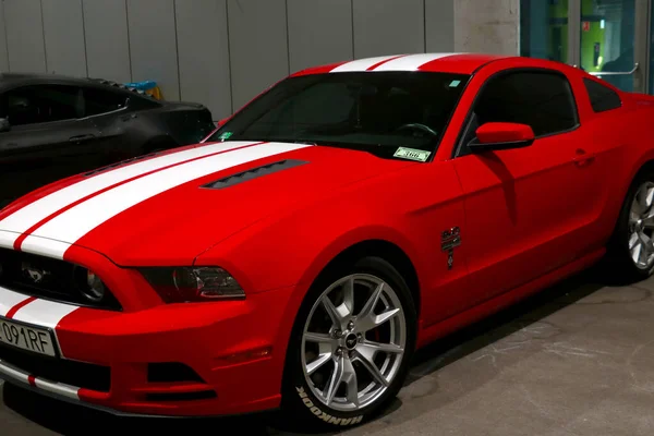 Wroclaw Poland August 2022 Powerful Red White Car Ford Mustang — 스톡 사진