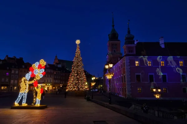 Warsaw Poland December 2021 Colorful Bright Fir Tree Main Square — Zdjęcie stockowe