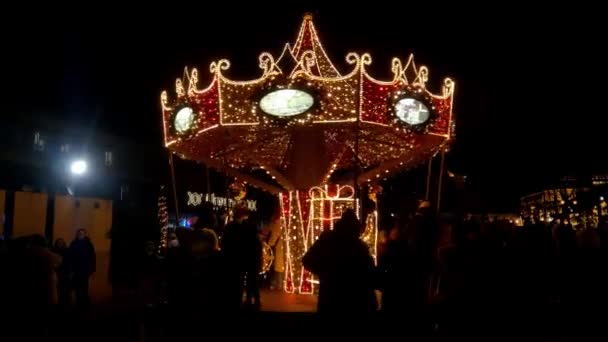 Warsaw Poland January 2022 Christmas New Year Carousel Square Winter — Vídeo de stock