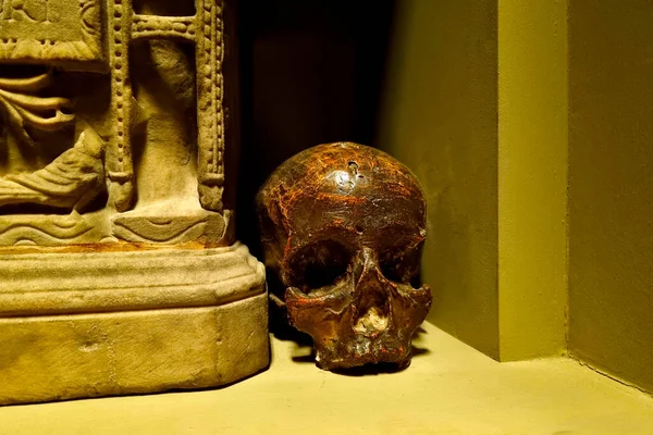 Close Human Skull Made Metal — 스톡 사진