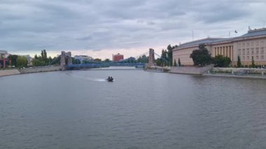Wroclaw, Poland, August 22, 2021: Water police floats on the river on a boat