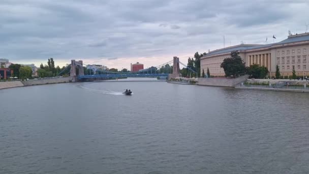 Wroclaw Poland August 2021 Water Police Floats River Boat — Stockvideo