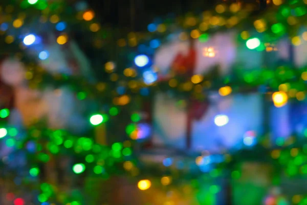 Sfondo Sfocato Luci Natale Luminose Dell Albero Capodanno Sfondo — Foto Stock