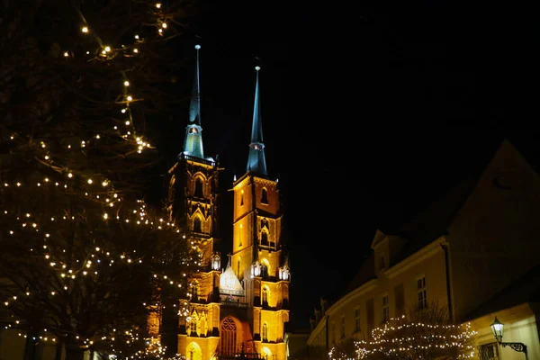Wroclaw Πολωνία Δεκεμβρίου 2021 Καθεδρικός Ναός Wroclaw Στο Wroclaw Βράδυ — Φωτογραφία Αρχείου