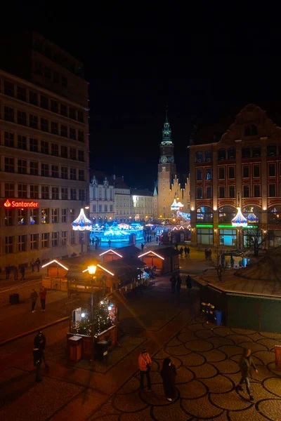 Vratislav Polsko Prosince 2021 Jasná Světla Vánočním Náměstí — Stock fotografie