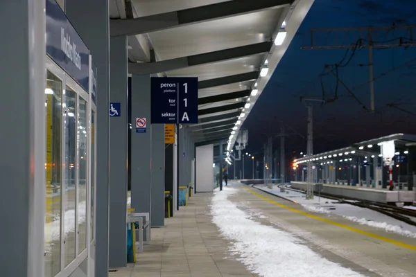 Beautiful and modern platform at the train station in winter