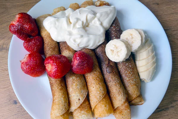 Vue Dessus Plaque Crêpe Délicieux Petit Déjeuner — Photo