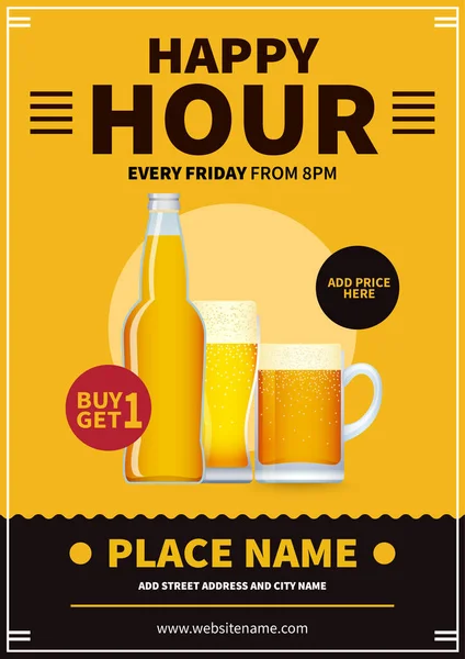Happy Hour Poster Flyer Social Media Post Template Design — Vettoriale Stock