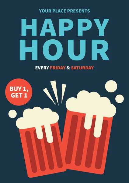 Happy Hour Poster Flyer Social Media Post Template Design — Vettoriale Stock