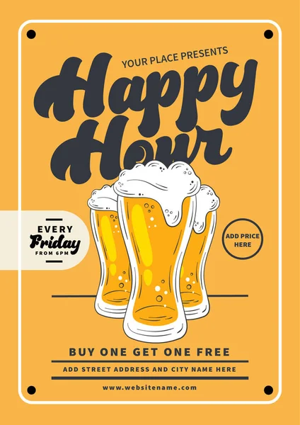 Happy Hour Poster Flyer Social Media Post Design — Stock vektor