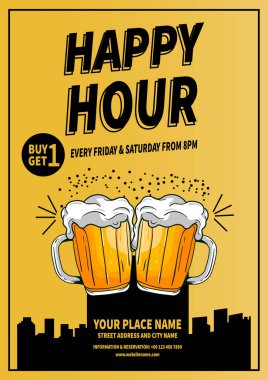 Mutlu saat partisi poster ilanı sosyal medya şablon tasarımı