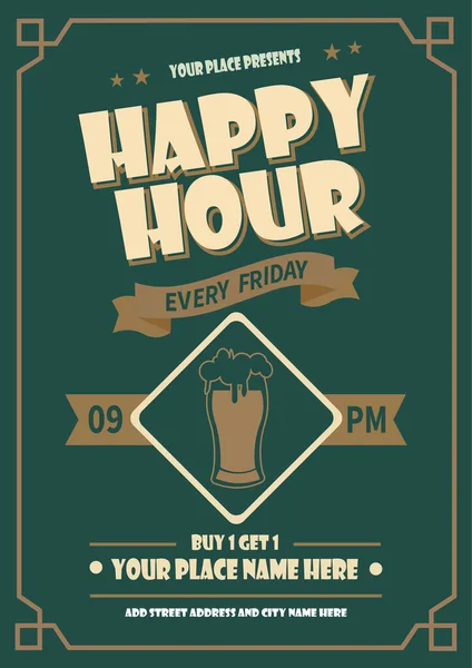 Happy Hour Partito Poster Volantino Social Media Post Template Design — Vettoriale Stock