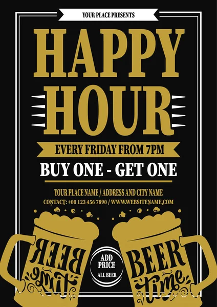 Happy Beer Hour Αφίσα Φυλλάδιο Κοινωνικών Μέσων Μαζικής Ενημέρωσης Σχεδιασμό — Διανυσματικό Αρχείο