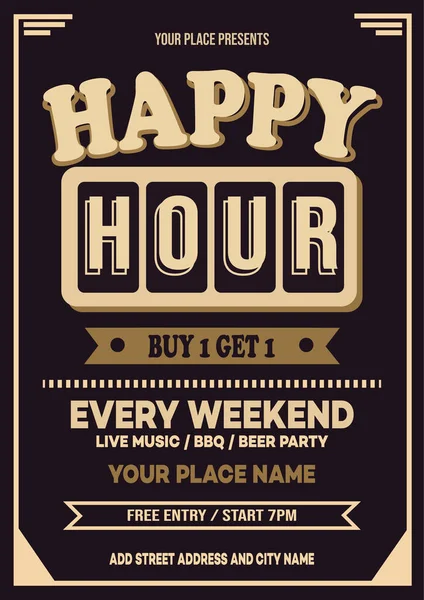 Happy Hour Party Poster Flyer Social Media Post Template Design — Stock Vector