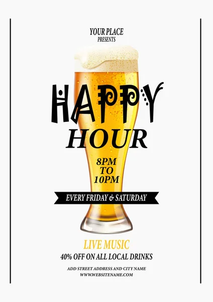 Happy Hour Beer Party Αφίσα Κοινωνικής Media Post Φυλλάδιο Πρότυπο — Διανυσματικό Αρχείο