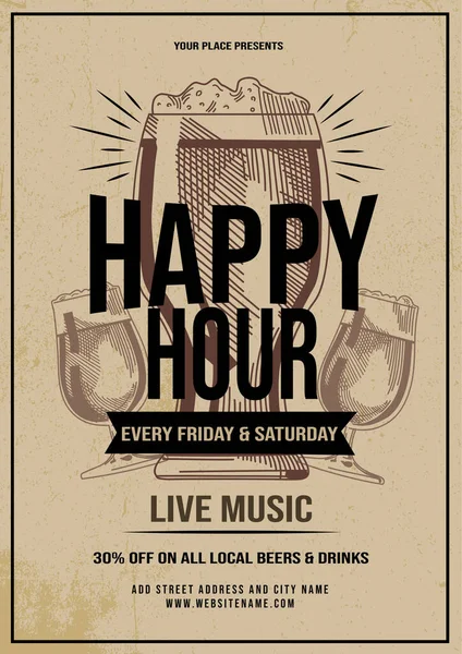  Retro happy hour poster ilanı sosyal medya şablon tasarımı