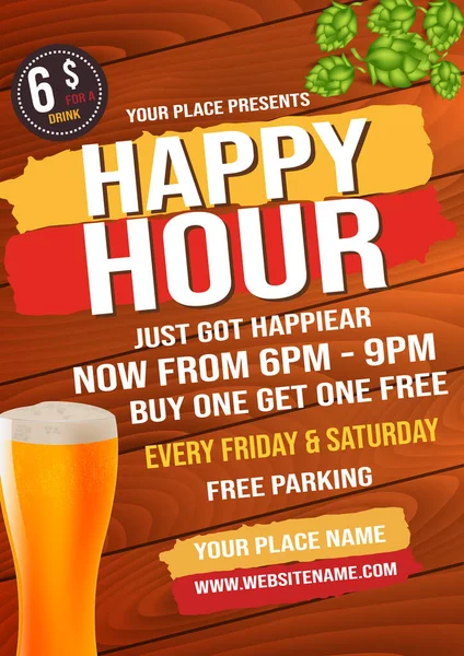 Happy Hour Beer Party Flyer Social Media Post Poster Template — Archivo Imágenes Vectoriales