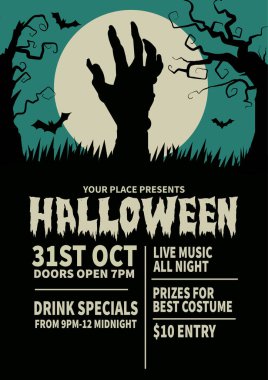 spooky Halloween night party poster flyer or social media post design