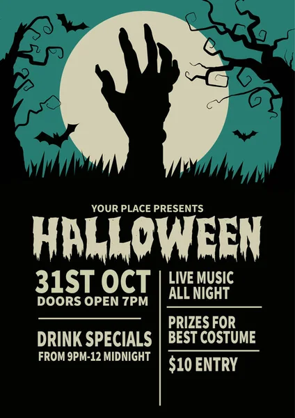 Spooky Halloween Night Party Poster Flyer Social Media Post Design —  Vetores de Stock