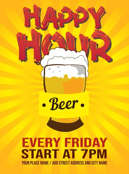 Happy Hour Beer Κόμμα Αφίσα Φυλλάδιο Μέσα Κοινωνικής Media Post — Διανυσματικό Αρχείο