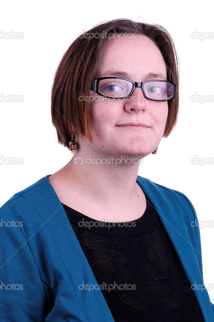 A beautifil young serious woman in glasses