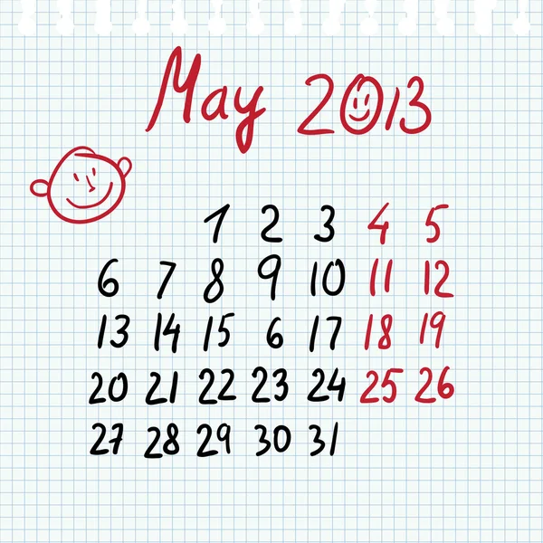 Calendario 2013 mayo en estilo de boceto — Vector de stock