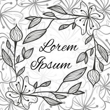 vektör, sembolik bir çiçekli dallar, tek renkli kontür arka plan