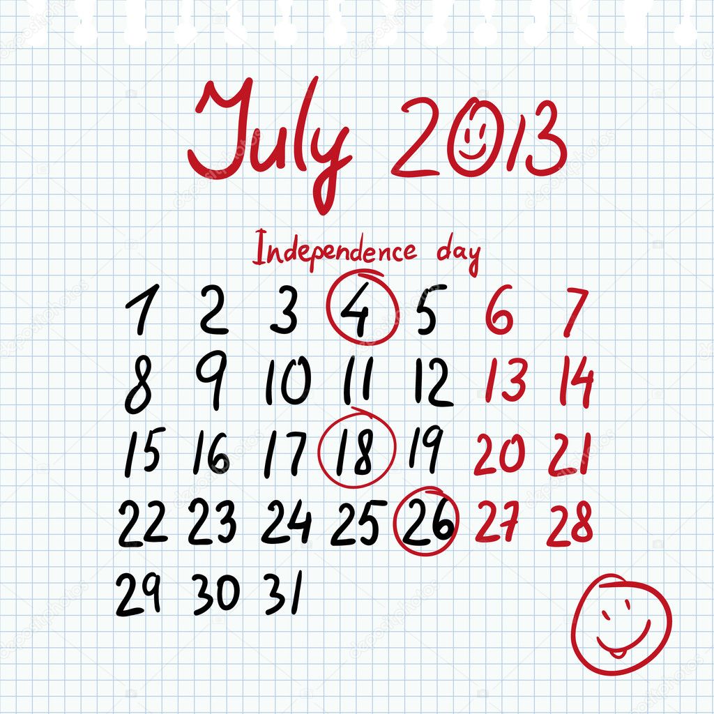 Calendar 2013 july in sketch style